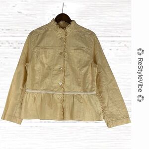 J. JILL Women's Size M Jacket Coat Button Front Cotton Peplum Lightweight Yellow